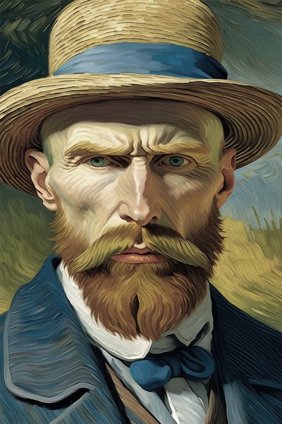 Retro vintage, portret mężczyzny, van gogh, styl, grafika ścienna autorstwa F. Abderrahim
