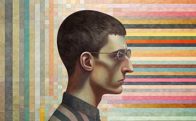 Intelektualista zainspirowany Giorgio de Chirico, Surrealizm malarstwo portretowe autorstwa F. Abderrahim