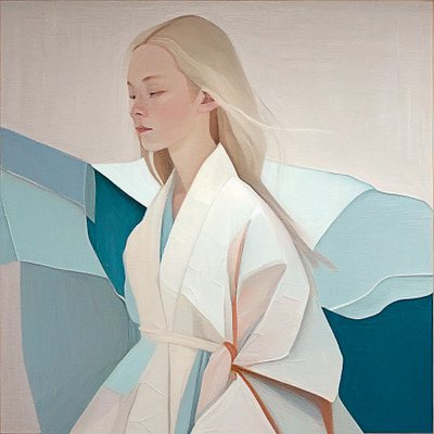 portret pięknej blondynki, obraz abstrakcyjny, grafika ścienna autorstwa F. Abderrahim