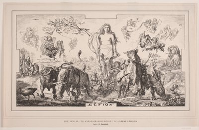 Gefion, malowidło sufitowe do Muzeum Frederiksborg autorstwa Lorenza Frølich autorstwa F. Hendriksen