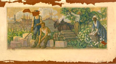 Studium ścienne Obfitość dnia dzisiejszego, Clarksville, Urząd Pocztowy Tennessee, ca. 1937-1938. autorstwa F. Luis Mora
