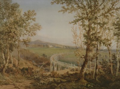 Widok na ten sam wiadukt kolejowy widziany z góry, ok. 1849 r. autorstwa F. S. Cook