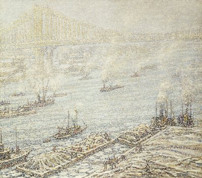 East River, Nowy Jork, zima, ok. 1915 (olej na płótnie) autorstwa F. Usher de Voll