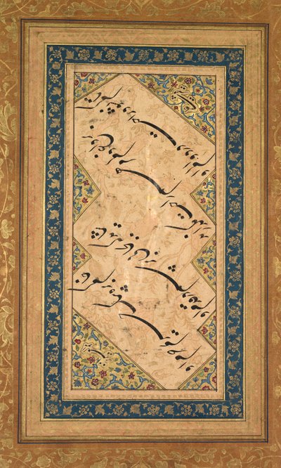 Kaligrafia z Ghazala z Badr al-Din Hilali Jaghata’i (perski, aktywny ok. 1500) autorstwa Faqir Ali (Persian, active c. 1550–1610)