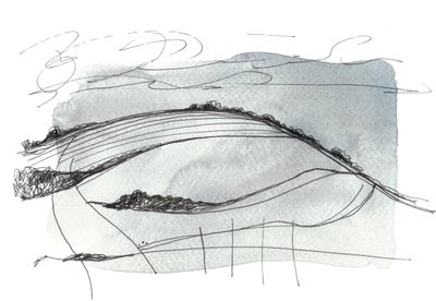 Spacer do Brighton, 2017 (akwarela i tusz na papierze) autorstwa Faye Bridgwater