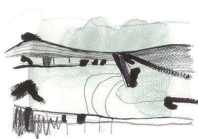 Spacer do Lewes, 2017 (akwarela i tusz na płótnie) autorstwa Faye Bridgwater