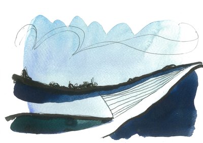 Whalebacked Hills, 2017 (akwarela i tusz na płótnie) autorstwa Faye Bridgwater