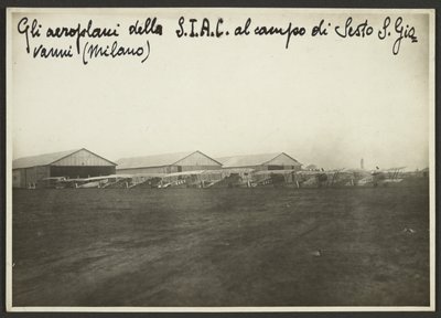 Samoloty S.I.A.C. na lotnisku Sesto S. Giovanni (Mediolan) autorstwa Fedele Azari