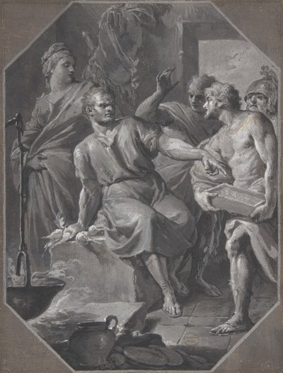Manius Curius Dentatus odrzucający prezenty ambasadorów samnickich, 1732-92. autorstwa Fedele Fischetti