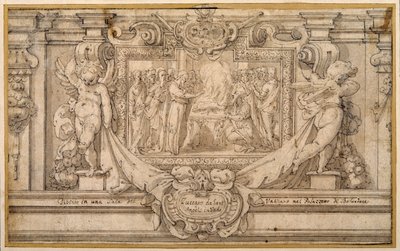 Pascha (pióro i brązowy tusz z brązowym rozmyciem na białym papierze) autorstwa Federico (studio of) Zuccaro