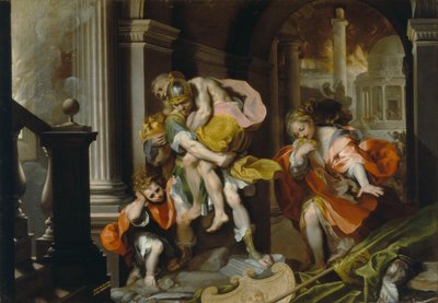 Eneasz i Anchises uciekający z Troi, ok. 1587 (pióro i atrament oraz olej z białym podwyższeniem) autorstwa Federico Fiori Barocci or Baroccio