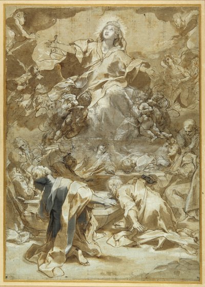 Wniebowzięcie NMP (pióro, brązowy tusz, brązowe i szare cienie) autorstwa Federico Fiori Barocci or Baroccio