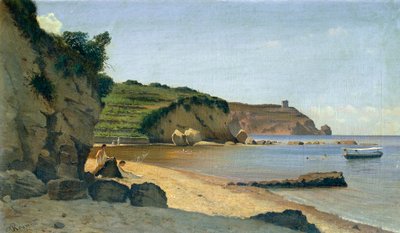 Przystań południowa, reż. Federico Rossano (1835-1912), olej na płótnie, 34x59 cm. autorstwa Federico Rossano