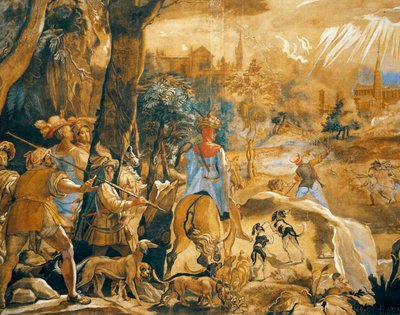 Scena polowania z wyimaginowaną Florencją autorstwa Federico Zuccaro