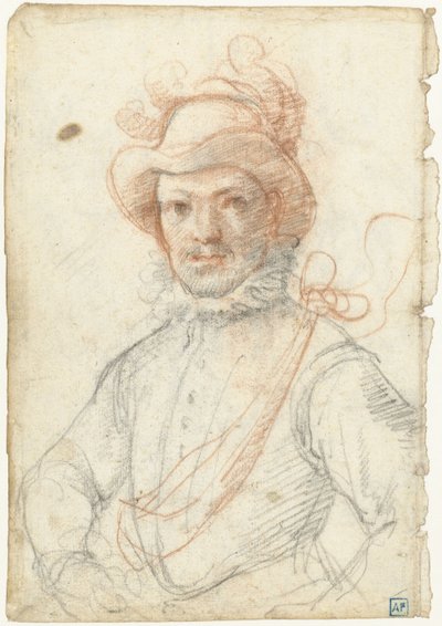 Portret wojownika w kapeluszu z pióropuszem autorstwa Federico Zuccaro
