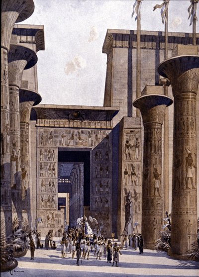 Rekonstytucja świątyni Amona. Ilustracja autorstwa F. Hoffebauera. 19 wiek. autorstwa Fedor (1839 1922) Hoffbauer