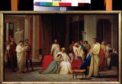 ""Czytanie wyroku śmierci rzymskiego senatora Publiusza Klodiusza Trazei Paetusa w 66 rne"" Obraz Fiodora Andreyevicha Bronnikova (1827-1902) XIX-wieczne Państwowe Muzeum Sztuki im. A. Radishcheva, Saratów autorstwa Fedor Andreevich Bronnikov