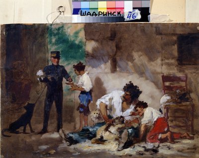 Psy w Neapolu (Włochy) (Psy w Neapolu). Praca Fiodora Andriejewicza Bronnikowa (1827-1902). Olej na tekturze, 33 x 50 cm, sztuka rosyjska. Muzeum Studiów Regionalnych, Szadrinsk (Rosja). autorstwa Fedor Andreevich Bronnikov