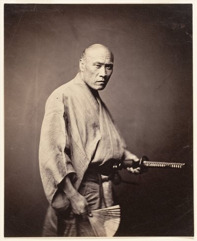 Samuraj, Yokohama (1864-65) (odbitka srebrna albumu) autorstwa Felice (1825 c.1908) Beato
