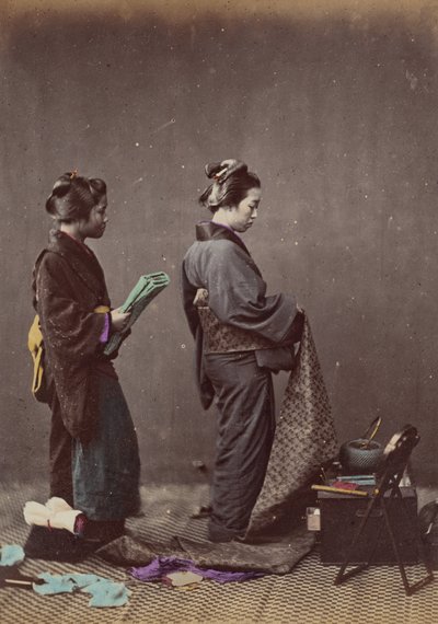 Zakładanie Obi lub Pasa, 1868. autorstwa Felice Beato
