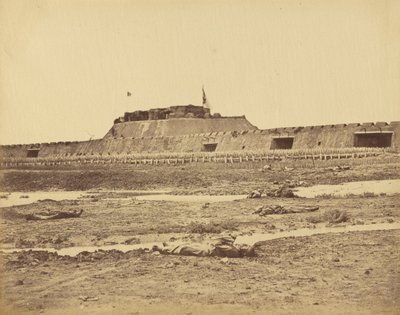 Tył fortu północnego ukazujący odwrót armii chińskiej, 21 sierpnia 1860 r autorstwa Felice Beato