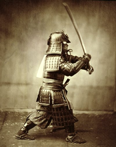 Samuraj z podniesionym mieczem, c1860 autorstwa Felice Beato