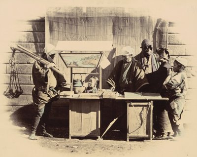 Uliczne stoiska z przekąskami, ok. godz. 1865. autorstwa Felice Beato