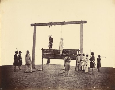 Dwóch sipajów z 31. miejscowej piechoty, którzy zostali powieszeni w Lucknow, 1857 autorstwa Felice Beato