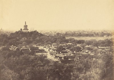 Widok na ogrody i świątynię buddyjską, Pekin, październik 1860 autorstwa Felice Beato