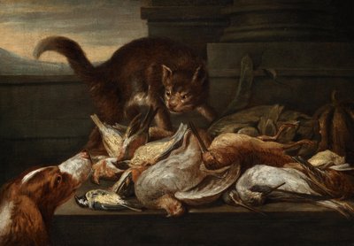 Myśliwska martwa natura z kotem autorstwa Felice Boselli