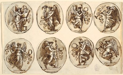 Projekt sufitu, Historia, Obfitość w sześciu owalach, Sala Herkulesa i Ebe, Palazzo Gessi, Faenza autorstwa Felice Giani