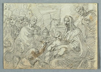 Rysunek, studium Adoracji Trzech Króli według Lodovica Carracciego, 1800-1820 autorstwa Felice Giani