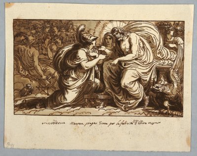 Rysunek, arkusz ze szkicownika: Minerwa prosi Jowisza o szczęście Odyseusza lub Minerwa pyta Jowisza o przeznaczenie Itaki, 1802-05 autorstwa Felice Giani
