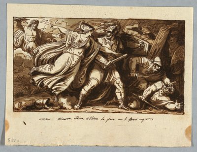 Rysunek, arkusz ze szkicownika: Minerwa nakazuje Ulissesowi zawrzeć pokój z zalotnikami Penelopy (Minerva induce Ulisse alla pace con i Proci), przed 1805 r. autorstwa Felice Giani
