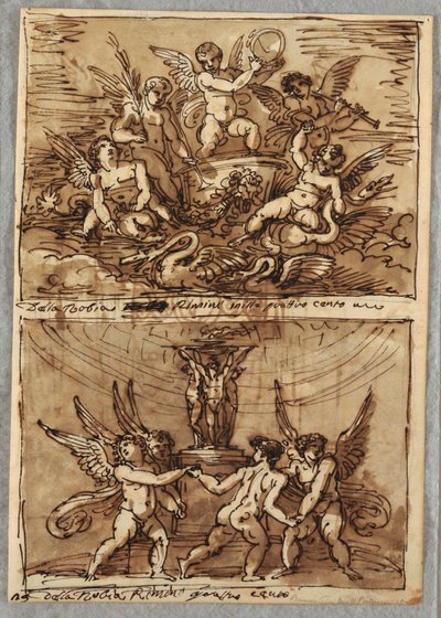 Putti w rydwanie z delfinami i łabędziami autorstwa Felice Giani
