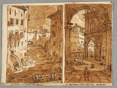 Sketchbook Page, Folio 64: Studium po bolońskiej architekturze i rzeźbie; Verso: Wzory geometryczne autorstwa Felice Giani