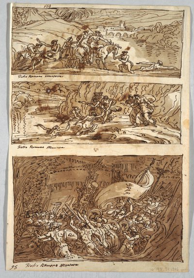 Sketchbook Page, Folio 95: Trzy obrazy wg Giulio Romano; Verso: Lew i Orzeł autorstwa Felice Giani