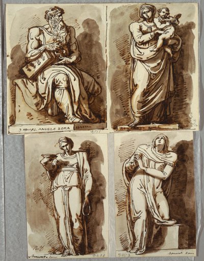 Studia wg Czterech posągów na grobie Juliusza II wg Michała Anioła: Mojżesz; Madonna z Dzieciątkiem; Lea, cnota; Rachel, religia autorstwa Felice Giani
