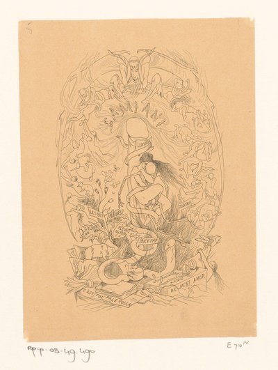 Frau in amouröser Umarmung mit einem Skelett autorstwa Félicien Rops