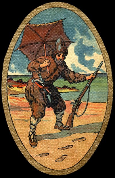 Robinson Crusoe: ilustracja Felicjana MYRBACH MYRBACH RHEINFELD (1853-1940) Za Księgę Daniela Defoe (De foe) Robinsona Crusoe. Brak daty. Około 1934 autorstwa Felicien baron de Myrbach Rheinfeld