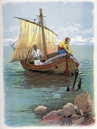 Robinson Crusoe ucieka z niewoli. autorstwa Felicien baron de Myrbach Rheinfeld