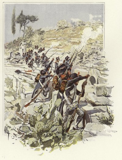 Żołnierze wśród ruin Nicopolis autorstwa Felicien baron de Myrbach Rheinfeld