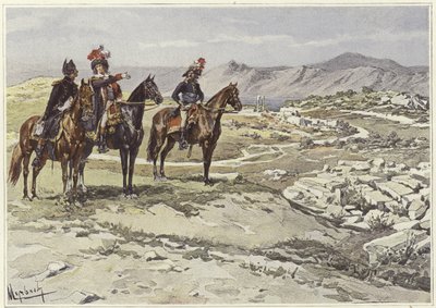 Żołnierze na koniach badający Nicopolis autorstwa Felicien baron de Myrbach Rheinfeld