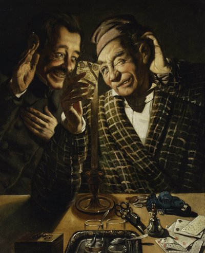 Gracze przy świecach - Hazardziści przy świecach Peczarskiego, Feliksa (1804-1862). Olej na płótnie, format: 75,5x62 autorstwa Feliks Peczarski