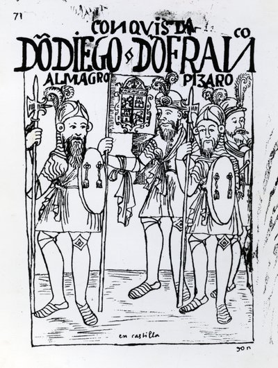 Konkwistadorzy Diego de Almagro i Francisco Pizarro pojednali się w Kastylii autorstwa Felipe Huaman Poma de Ayala