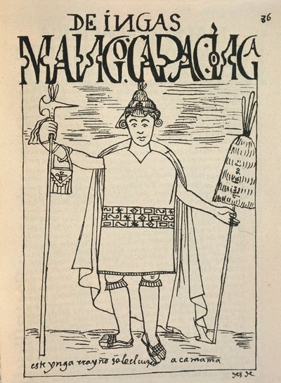 Reprezentacja Manco Capac, legendarnej fundacji Inków Królestwa Cusco i postaci z mitologii Inków (rysunek tuszem autorstwa Felipe Huaman Poma de Ayala