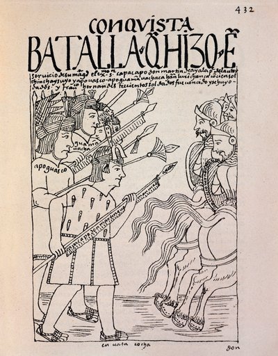 Podbój Cuzco przez hiszpańskich konkwistadorów w 1533 r. (Rysunek tuszem) autorstwa Felipe Huaman Poma de Ayala