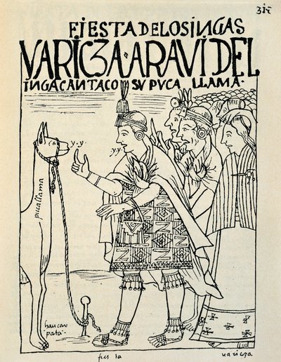 Ofiara lamy z okazji rytuału Inków (Rysunek tuszem, ok. 1587) autorstwa Felipe Huaman Poma de Ayala