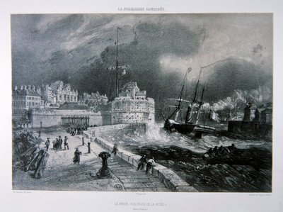 Molo w Le Havre, z 1. tomu „La Normandie Illustree”, sztychowane przez Charpentiera, wydane w Nantes 1852 (lito) autorstwa Felix (after) Benoist