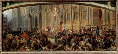 Rewolucja 1848: „”Alphonse de Lamartine (1790-1869), francuski pisarz i polityk, odrzuca czerwoną flagę w Ratuszu 25.02.1848.” Obraz Felixa Philippoteaux (ok. 1815-1884) autorstwa Felix (after) Philippoteaux